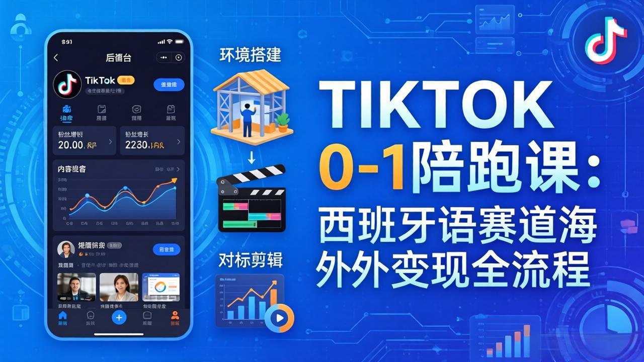 TIKTOK 0-1 陪跑课：从环境搭建到刷对标剪辑，西班牙语赛道海外变现全流程-明楼资源站