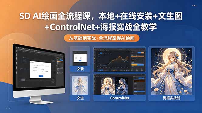 SD AI绘画全流程课，本地+在线安装+文生图+ControlNet+海报实战全教学-明楼资源站