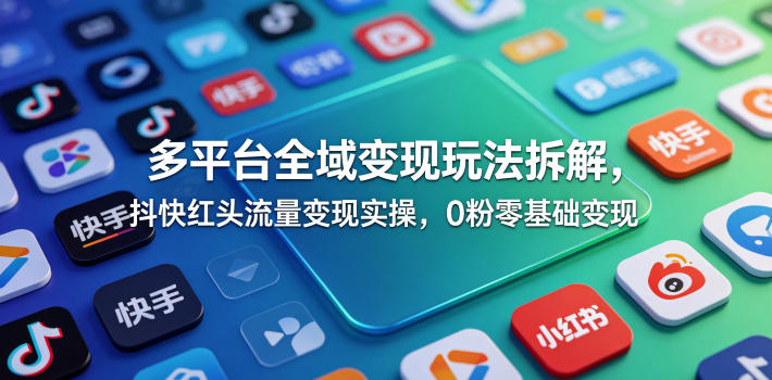 多平台全域变现玩法拆解，抖快红头流量变现实操，0粉零基础变现-明楼资源站