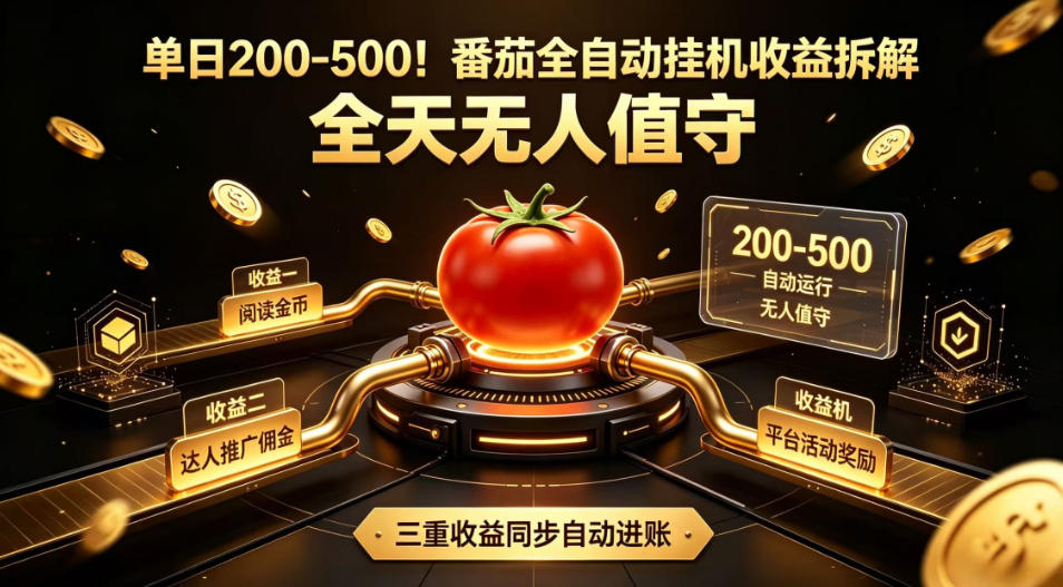 单日200-500！番茄全自动挂G收益拆解，全天无人值守，矩阵操作收益翻倍【揭秘】-明楼资源站