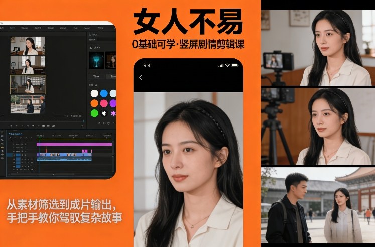 0基础可学！《女人不易》竖屏剧情剪辑课，从素材筛选到成片输出，手把手教你驾驭复杂故事-明楼资源站