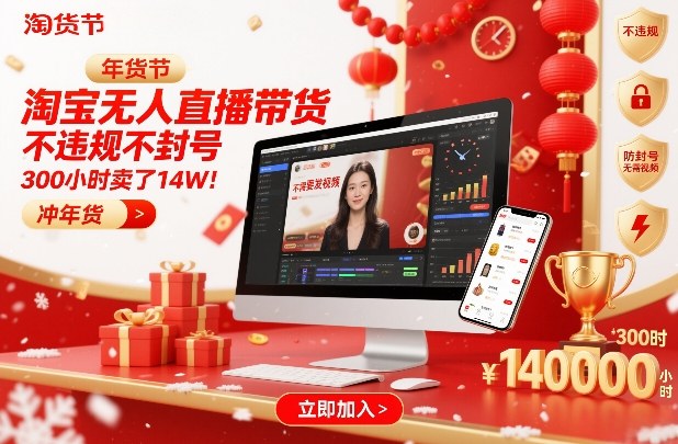淘宝无人直播带货，不违规不封号，不需要发视频，300小时卖了14W！冲年货节【揭秘】-明楼资源站