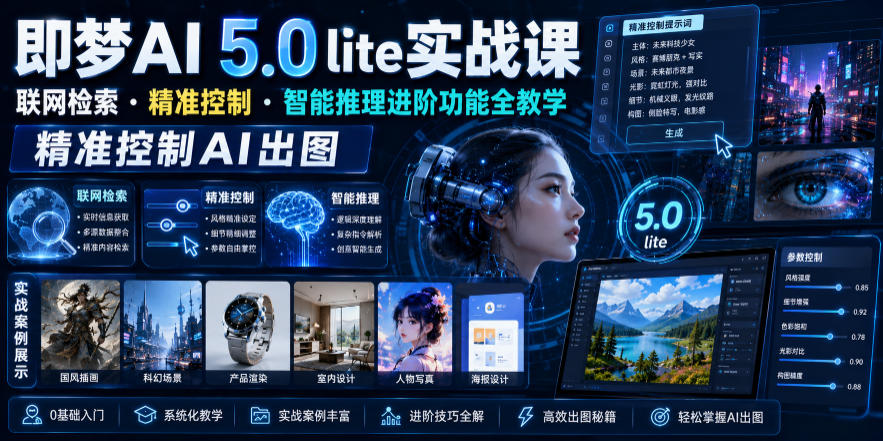 即梦AI 5.0 lite实战课，联网检索・精准控制・智能推理进阶功能全教学，精准控制AI出图-明楼资源站