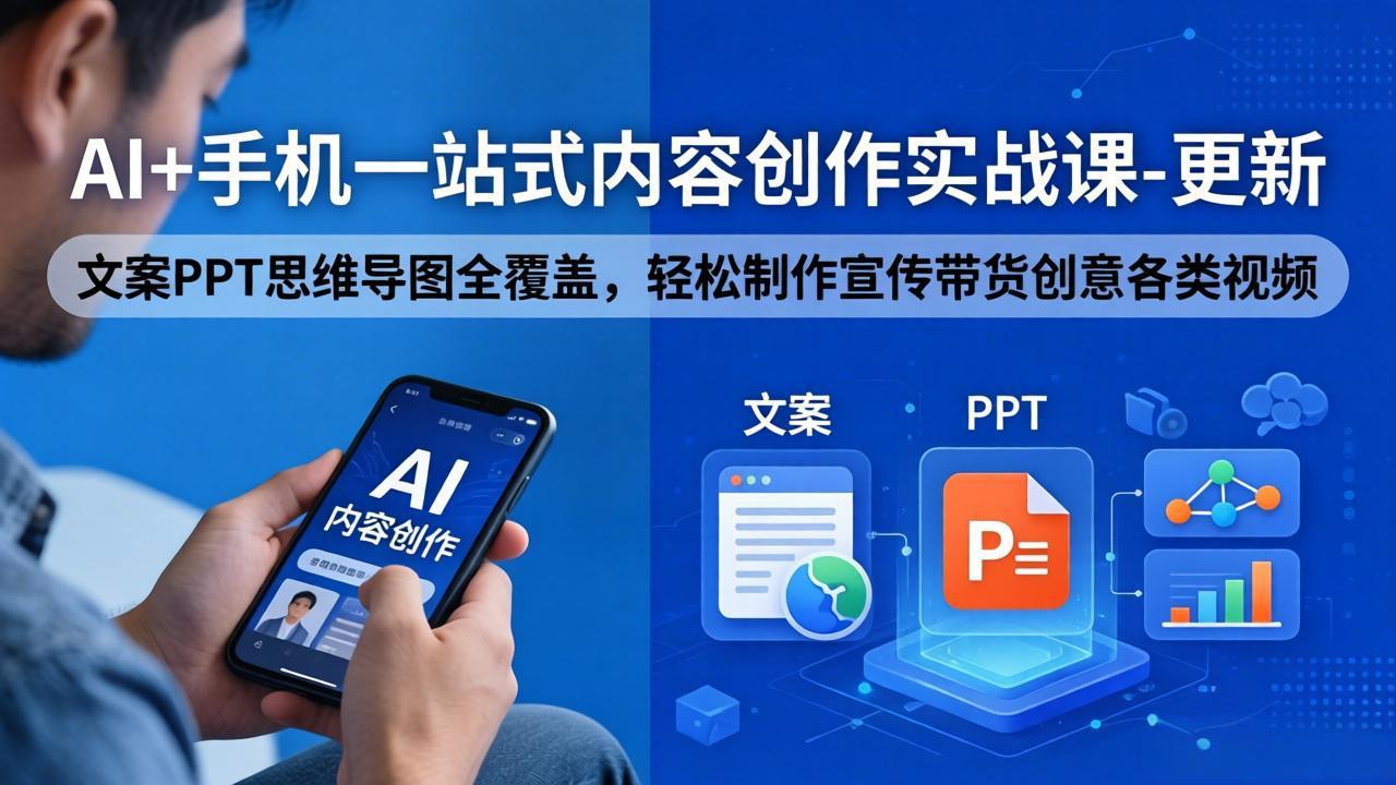 AI+手机一站式内容创作实战课-更新，文案PPT思维导图全覆盖，轻松制作宣传带货创意各类视频-明楼资源站