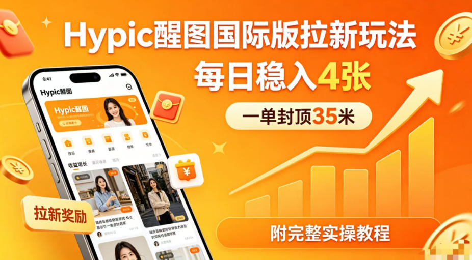 一单封顶35米，实测Hypic醒图国际版拉新玩法，每日稳入4张(附完整实操教程)-明楼资源站