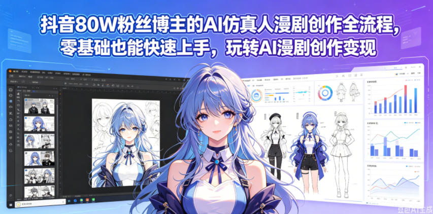 抖音80W粉丝博主的AI仿真人漫剧创作全流程，零基础也能快速上手，玩转AI漫剧创作变现-明楼资源站