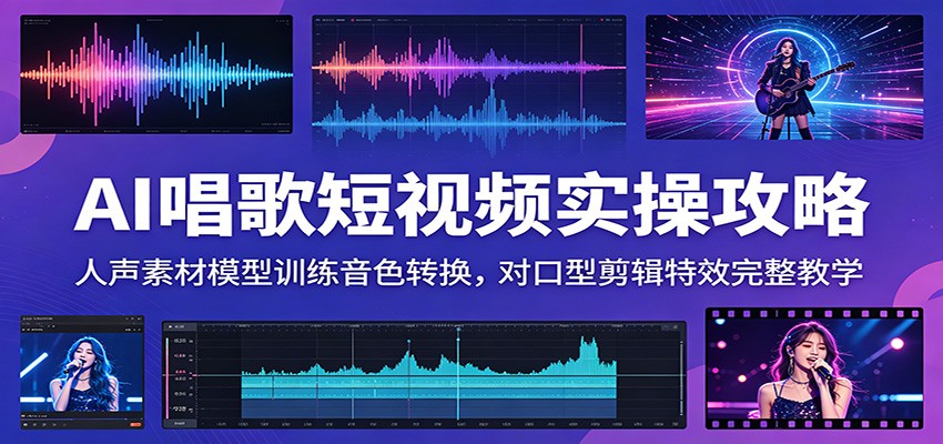 AI唱歌短视频实操攻略：人声素材模型训练音色转换，对口型剪辑特效完整教学-明楼资源站