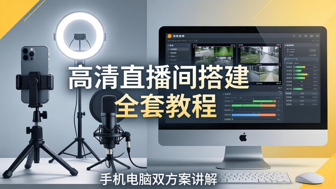 高清直播间搭建全套教程，手机电脑双方案讲解，设备选型调试多机位实操教学-明楼资源站