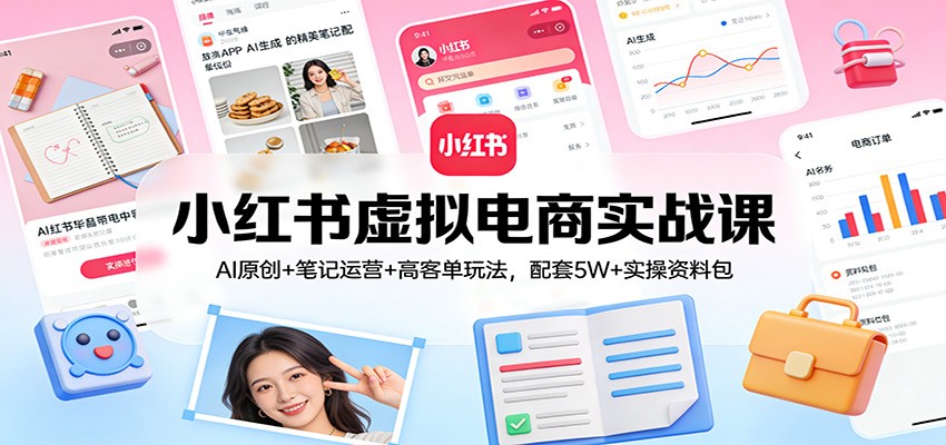 小红书虚拟电商实战课：AI原创+笔记运营+高客单玩法，配套5W+实操资料包-明楼资源站