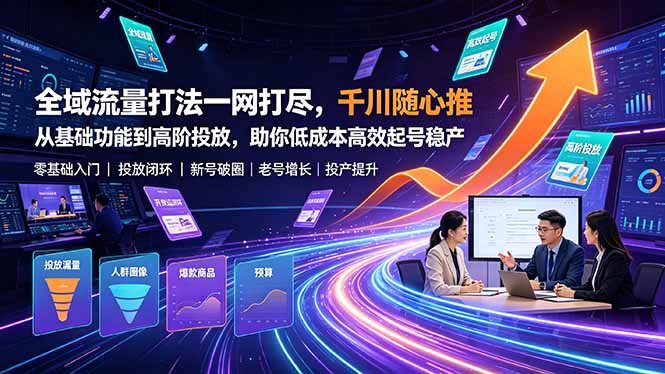 全域流量打法一网打尽，千川随心推从基础功能到高阶投放，助你低成本高效起号稳产-明楼资源站