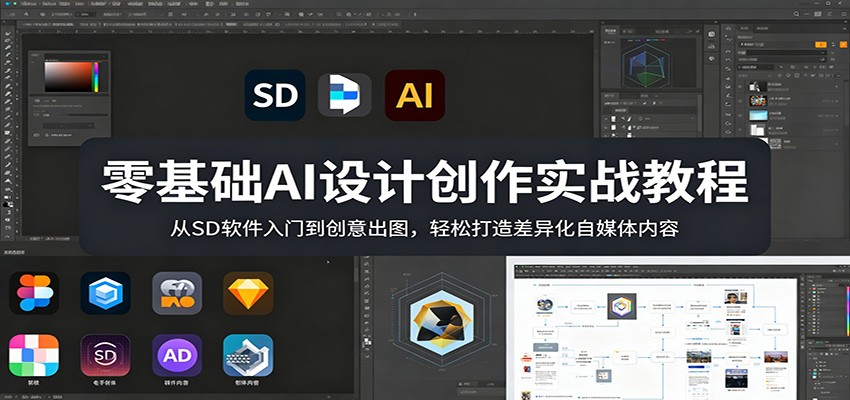 零基础AI设计创作实战教程：从SD软件入门到创意出图，轻松打造差异化自媒体内容-明楼资源站