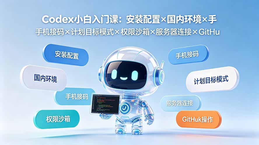 Codex小白入门课：安装配置×国内环境×手机接码×计划目标模式×权限沙箱×服务器连接×GitHub操作-明楼资源站