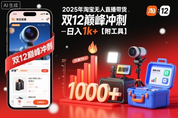 2025年淘宝无人直播带货，冲刺双12，日入1k+【附工具】【揭秘】-明楼资源站