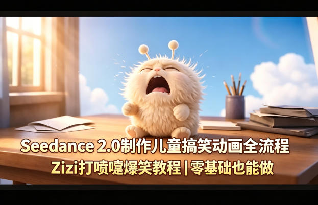 Seedance 2.0制作儿童搞笑动画全流程Zizi打喷嚏爆笑教程｜零基础也能做-明楼资源站