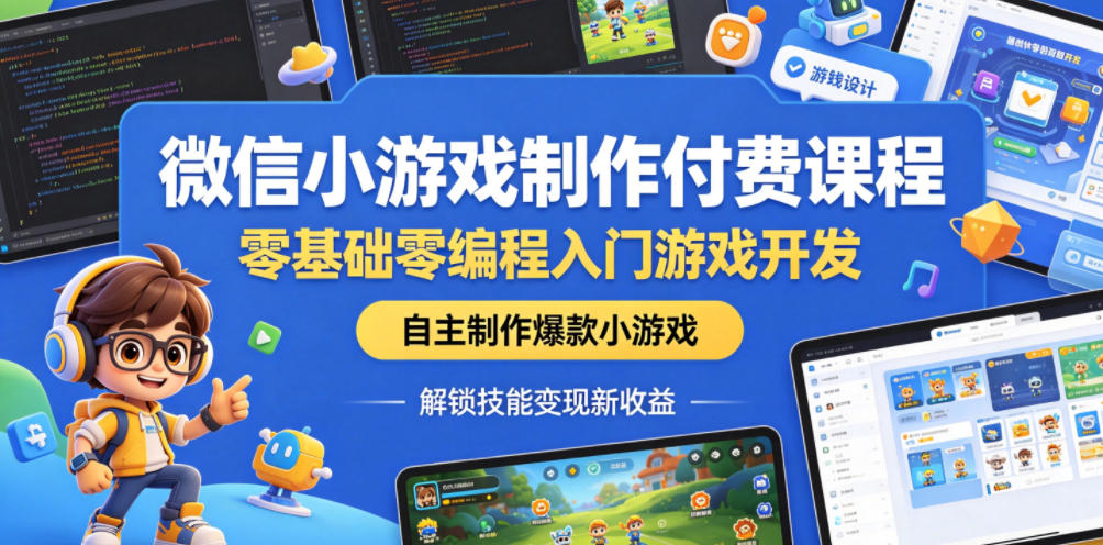 微信小游戏制作付费课程，零基础零编程入门游戏开发，自主制作爆款小游戏，解锁技能变现新收益-明楼资源站