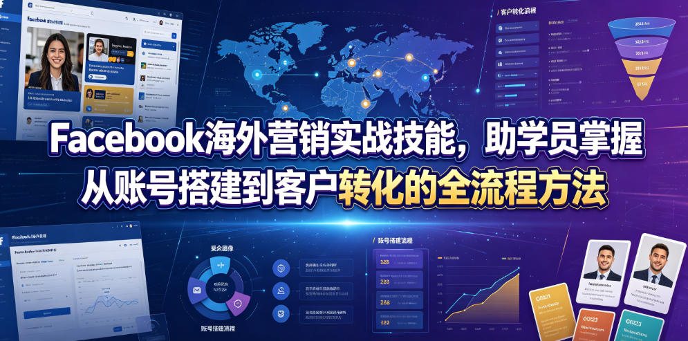 Facebook海外营销实战技能，助学员掌握从账号搭建到客户转化的全流程方法-明楼资源站
