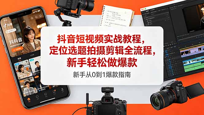 抖音短视频实战教程，定位选题拍摄剪辑全流程，新手轻松做爆款-明楼资源站