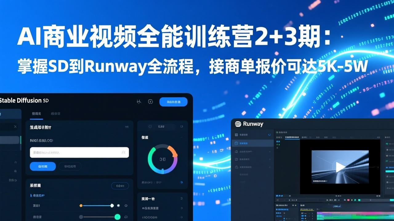 AI商业视频全能训练营2+3期：掌握SD到Runway全流程，接商单报价可达5K-5W-明楼资源站