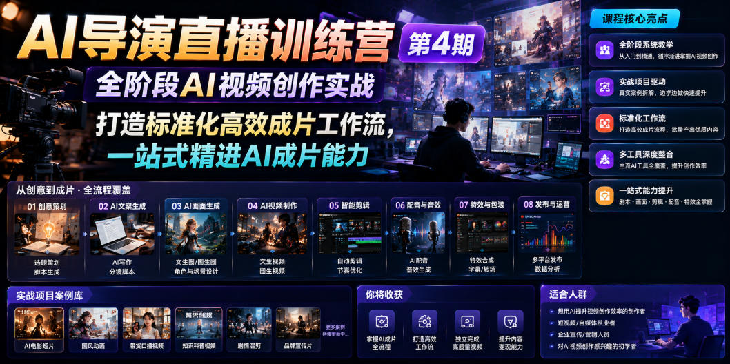 AI导演直播训练营第4期｜全阶段AI视频创作实战，打造标准化高效成片工作流，一站式精进AI成片能力-明楼资源站
