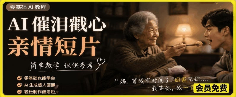 AI催泪戳心亲情短片，零基础AI教程，简单教学仅供参考-明楼资源站