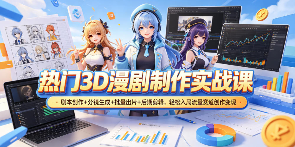 热门3D漫剧制作实战课，剧本创作+分镜生成+批量出片+后期剪辑，轻松入局流量赛道创作变现-明楼资源站