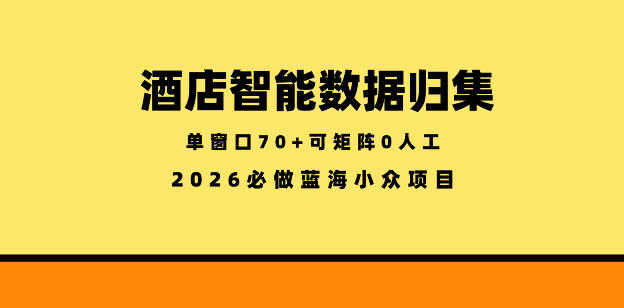 酒店智能数据归集，小众蓝海已经稳定半年之久，单窗口70+零成本矩阵开干【揭秘】-明楼资源站