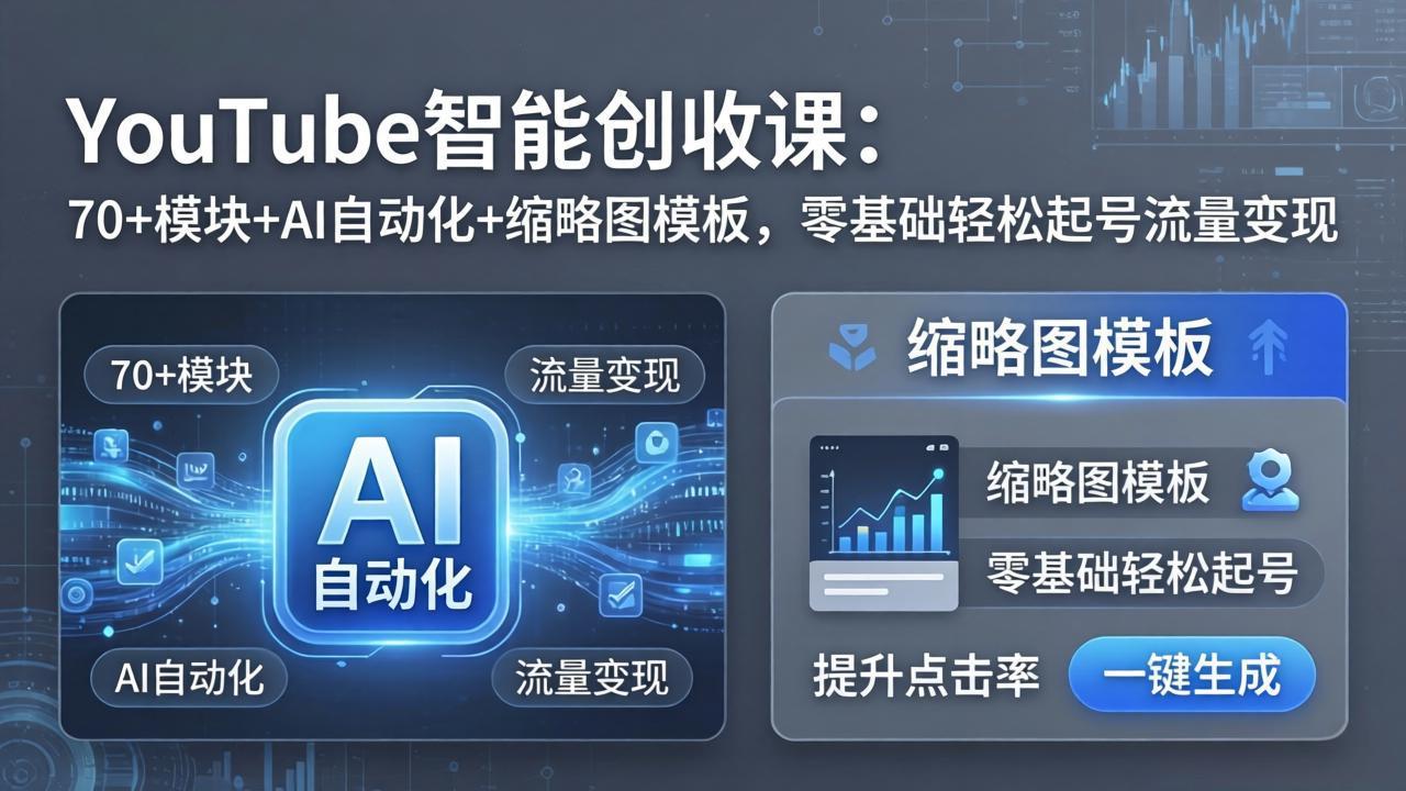 YouTube智能创收课：70+模块+AI自动化+缩略图模板，零基础轻松起号流量变现-明楼资源站