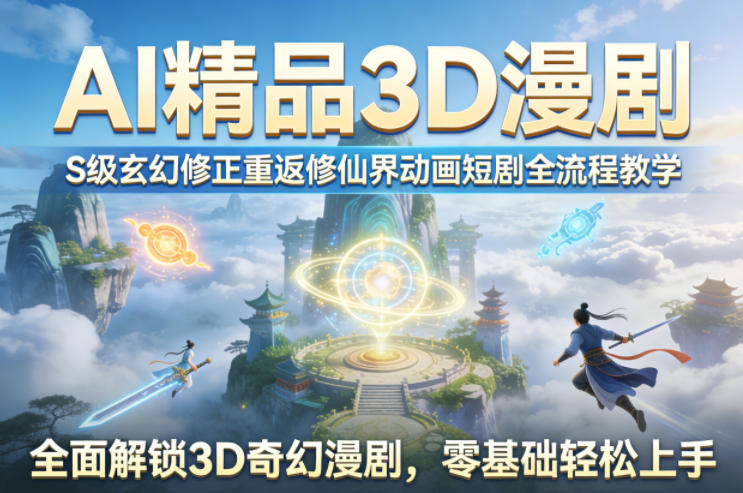 AI精品3D漫剧S级玄幻修正重返修仙界动画短剧全流程教学，全面解锁3D奇幻漫剧，零基础轻松上手-明楼资源站