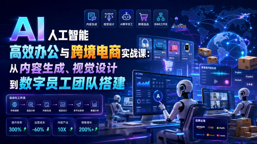 AI人工智能高效办公与跨境电商实战课：从内容生成、视觉设计到数字员工团队搭建-明楼资源站