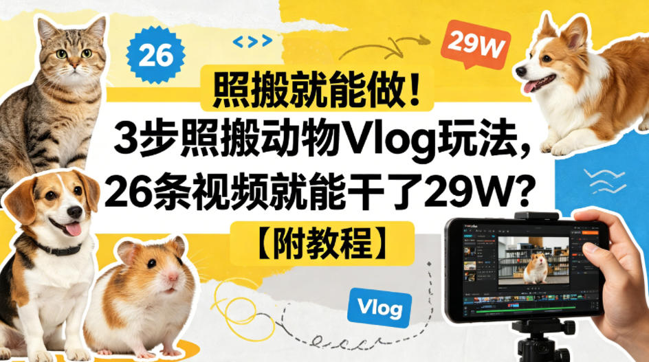 照搬就能做！3步照搬动物Vlog玩法，26条视频就能干了29W？【附教程】【赠coze一键生成工作流】-明楼资源站
