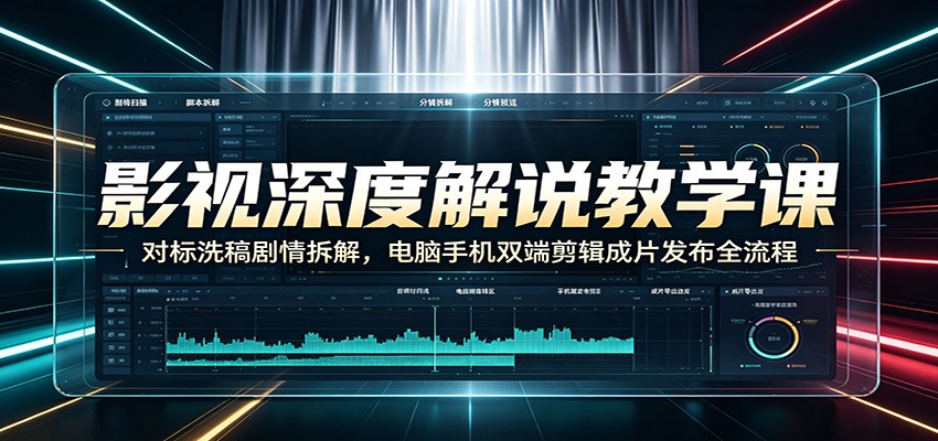 影视深度解说教学课：对标洗稿剧情拆解，电脑手机双端剪辑成片发布全流程-明楼资源站