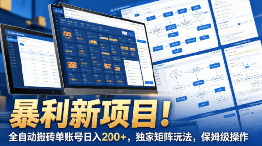 暴利新项目！全自动搬砖单账号日入200+，独家矩阵玩法，保姆级操作【揭秘】-明楼资源站