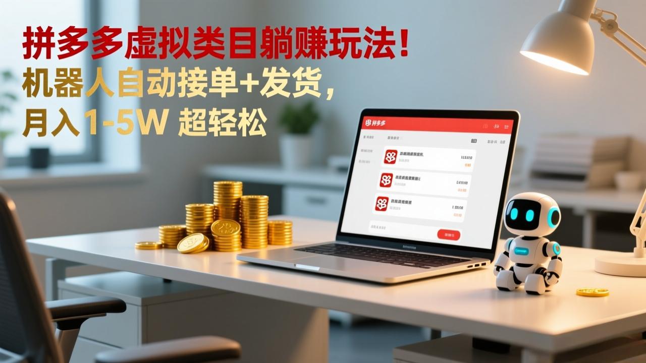多多虚拟类目躺赚玩法！机器人自动接单+发货，月入 1-5W 超轻松-明楼资源站
