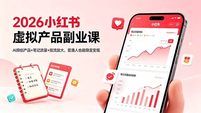 2026小红书虚拟产品副业课，AI原创产品+笔记流量+投流放大，普通人也能稳定变现-明楼资源站