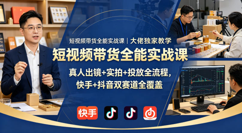 短视频带货全能实战课｜大佬独家教学，真人出镜+实拍+投放全流程，快手+抖音双赛道全覆盖-明楼资源站