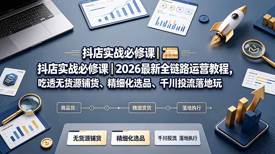 抖店实战必修课｜2026最新全链路运营教程，吃透无货源铺货、精细化选品、千川投流落地玩法-明楼资源站