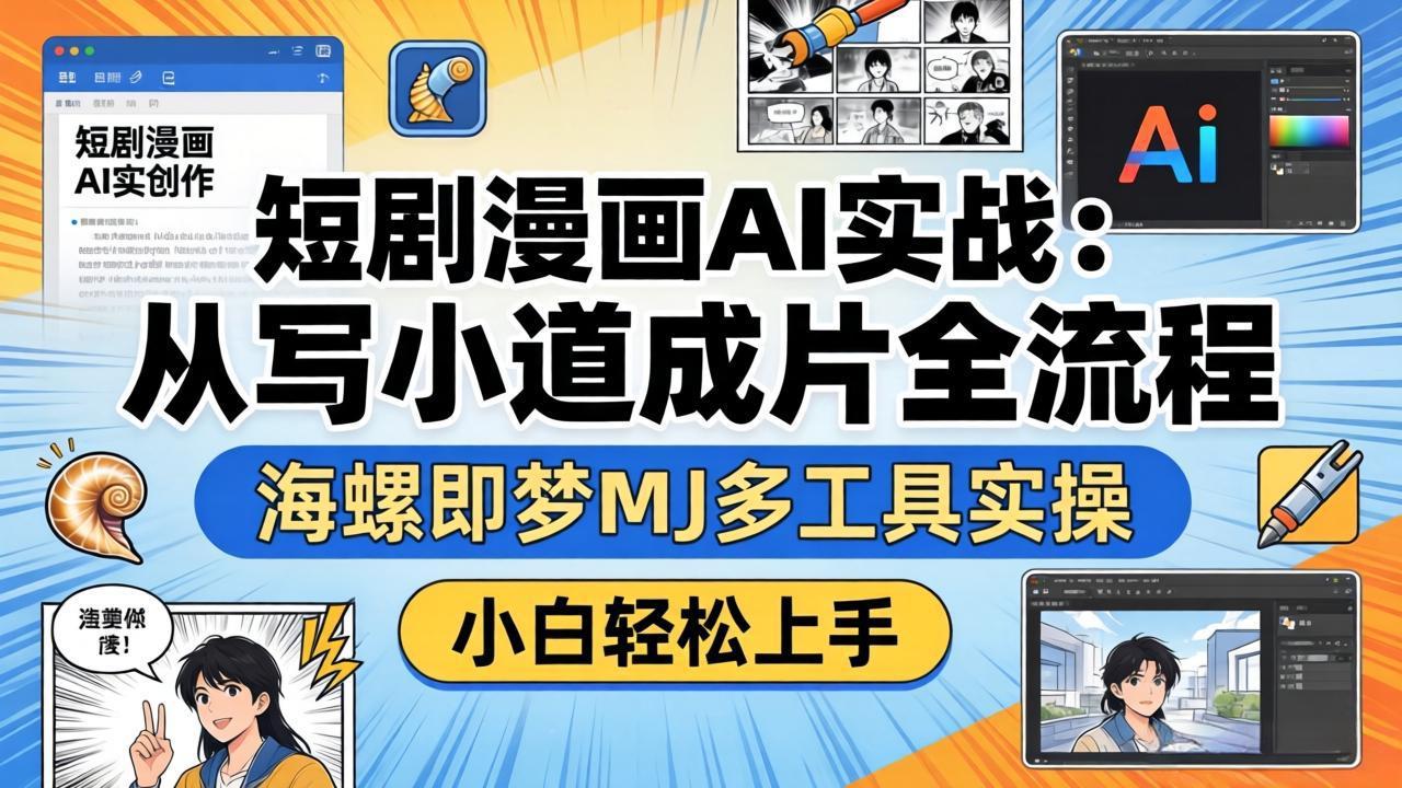短剧漫画AI实战：从写小说到成片全流程，海螺即梦MJ多工具实操，小白轻松上手-明楼资源站