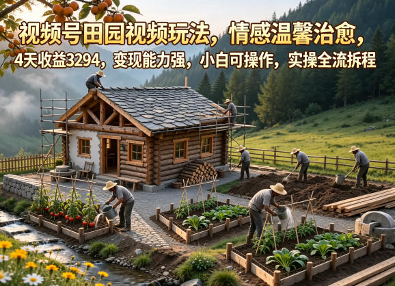 视频号田园视频玩法，情感温馨治愈，4天收益3294，变现能力强，小白可操作，实操全流程拆解-明楼资源站