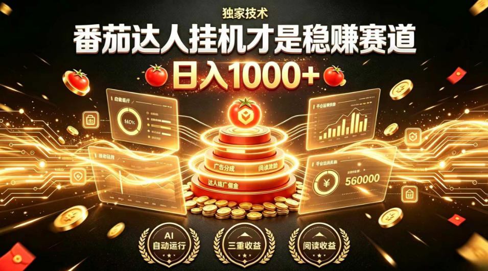 别再瞎找副业！番茄达人挂G才是稳賺赛道，日入1000+，全程傻瓜式操作，可矩阵放大【揭秘】-明楼资源站