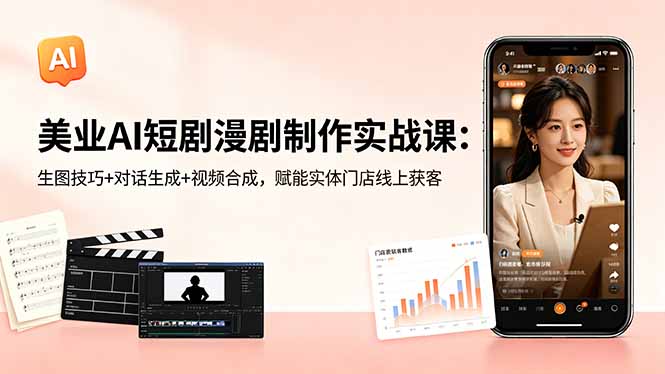 美业AI短剧漫剧制作实战课：生图技巧+对话生成+视频合成，赋能实体门店线上获客-明楼资源站