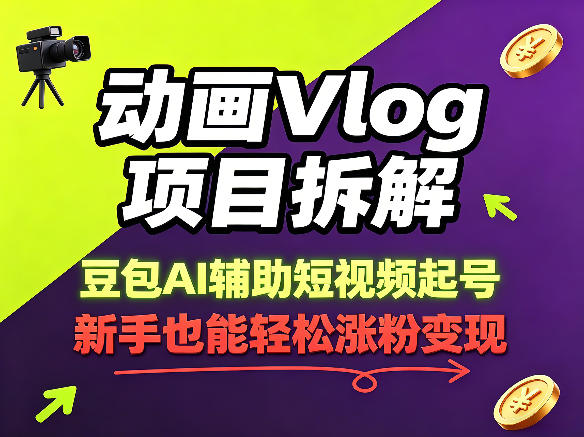 动画Vlog项目拆解，豆包AI辅助短视频起号，新手也能轻松涨粉，43条作品涨粉8.3W-明楼资源站