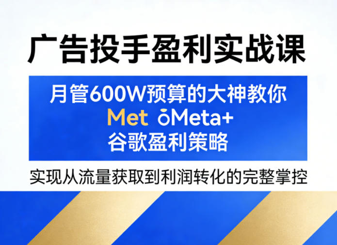 广告投手盈利实战课，月管600W预算的大神教你Meta+谷歌盈利策略，实现从流量获取到利润转化的完整掌控-明楼资源站