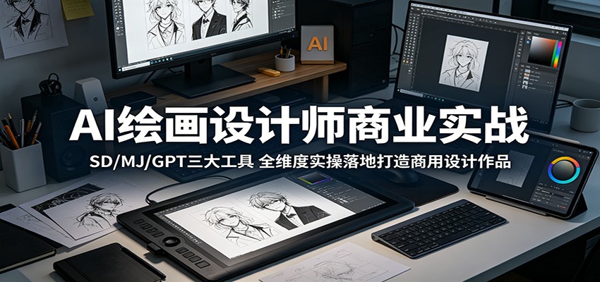 AI绘画设计师商业实战：SD/MJ/GPT三大工具，全维度实操落地打造商用设计作品-明楼资源站