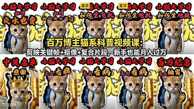 百万博主猫系科普视频课：剪映关键帧+抠像+复合片段，新手也能月入过万-明楼资源站