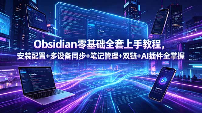 Obsidian零基础全套上手教程，安装配置+多设备同步+笔记管理+双链+AI插件全掌握-明楼资源站