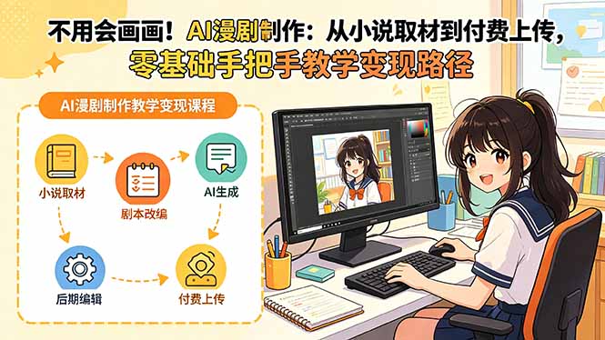 不用会画画！AI漫剧制作：从小说取材到付费上传，零基础手把手教学变现路径-明楼资源站