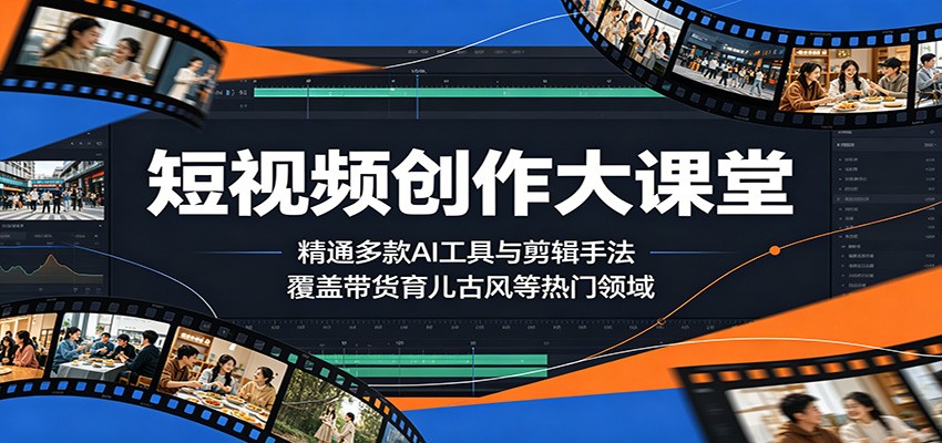短视频创作大课堂：精通多款AI工具与剪辑手法，覆盖带货、育儿、古风等热门领域-明楼资源站