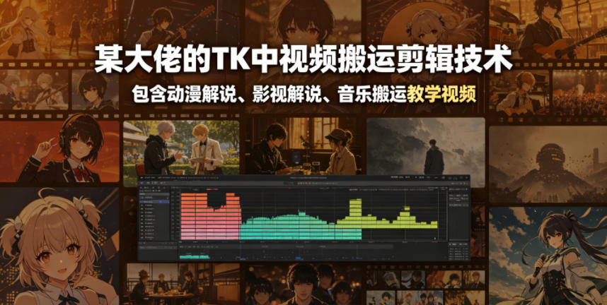 某大佬的TK中视频搬运剪辑技术，包含动漫解说、影视解说、音乐搬运教学视频-明楼资源站