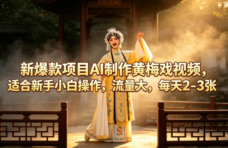 新爆款项目AI制作黄梅戏视频，适合新手小白操作，流量大，每天2-3张-明楼资源站
