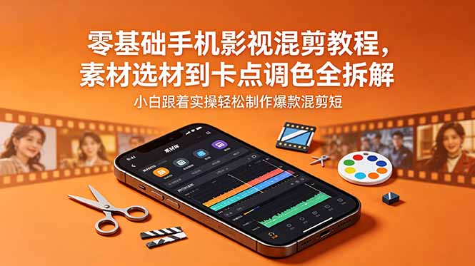 零基础手机影视混剪教程，素材选材到卡点调色全拆解，小白跟着实操轻松制作爆款混剪短片-明楼资源站